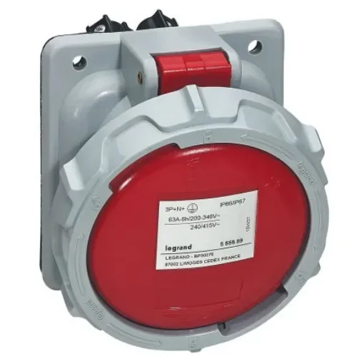 Legrand IP67 Red Panel Mount 3P + N + E Industrial Power Socket, Rated At 63A, 415 V - 5 555 89 product image
