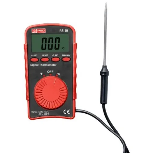 RS PRO RS40 Wired Digital Thermometer, 1 Input(s), +200 °C, +392°F Max, ±2 °C, ±4 °F Accuracy - 1365671 product image