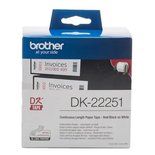 Brother White Black, Red Print Label Roll, 62mm Width, 1 Roll Qty - DK22251 product image