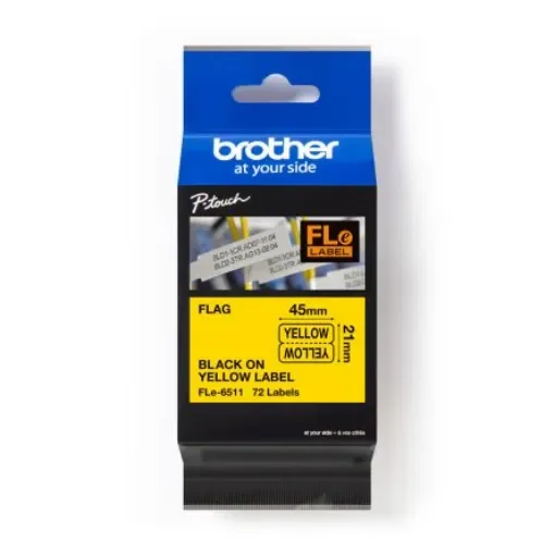 Brother Black on Yellow Label Printer Tape, 45 mm Width, 45mm Label Length, 21mm Label Width - FLE6511 product image
