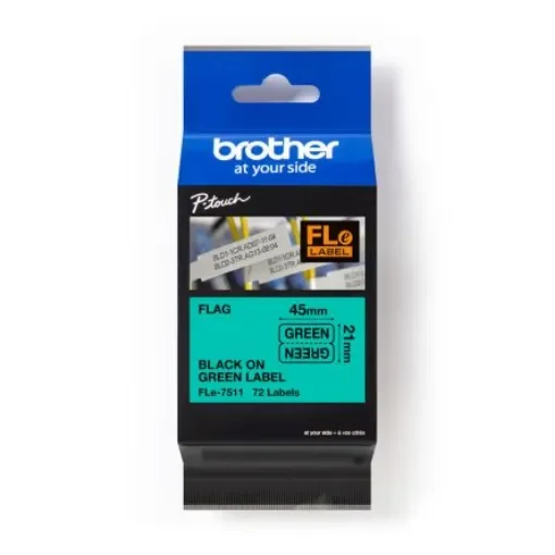 Brother Black on Green Label Printer Tape, 45 mm Width, 45mm Label Length, 21mm Label Width - FLE7511 product image