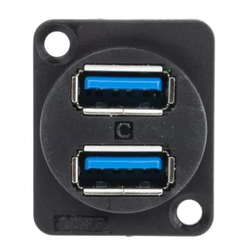 RS PRO Straight, Panel Mount, Socket- Dual Port Type A 3.0 USB Connector - 1438926 product image
