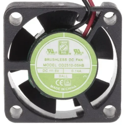 RS PRO Axial Fan, 5 V dc, DC Operation, 4.6m³/h, 700mW, 140mA Max, 25 x 25 x 10mm - 1442028 product image