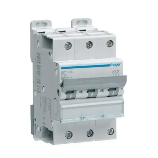 Hager NGT MCB, 3P, 16A, 415V AC, 10 kA Breaking Capacity - NGT316 product image