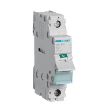 Hager 1P Pole Isolator Switch - 40A Maximum Current, IP20 - SBN140 product image