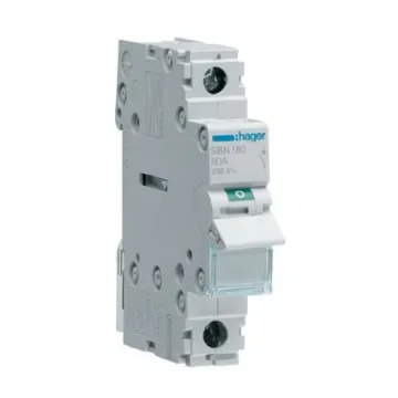 Hager 1P Pole Isolator Switch - 80A Maximum Current, IP20 - SBN180 product image
