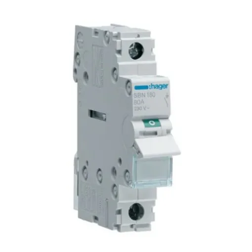 Hager 1P Pole Isolator Switch - 80A Maximum Current, IP20 - SBN180 product image