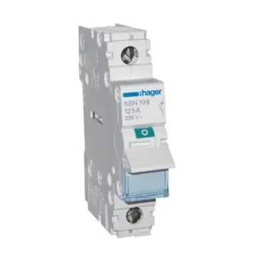 Hager 1P Pole Isolator Switch - 125A Maximum Current, IP20 - SBN199 product image