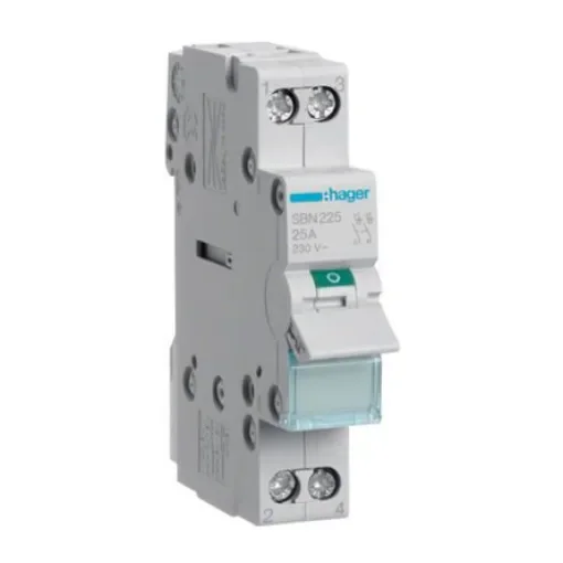 Hager 2P Pole Isolator Switch - 25A Maximum Current, IP20 - SBN225 product image