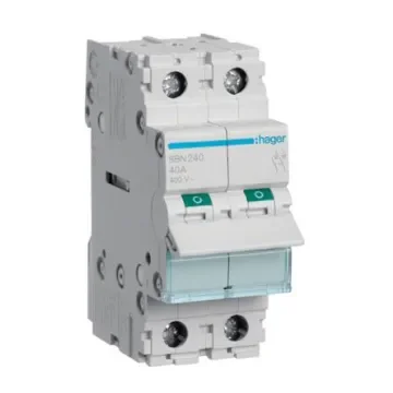 Hager 2P Pole Isolator Switch - 40A Maximum Current, IP20 - SBN240 product image