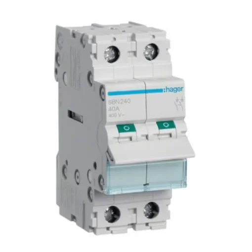Hager 2P Pole Isolator Switch - 40A Maximum Current, IP20 - SBN240 product image