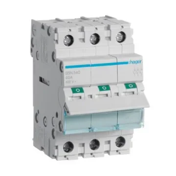 Hager 3P Pole Isolator Switch - 40A Maximum Current, IP20 - SBN340 product image