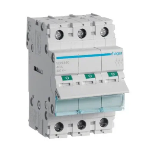 Hager 3P Pole Isolator Switch - 40A Maximum Current, IP20 - SBN340 product image