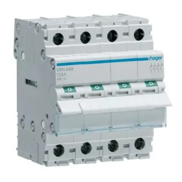 Hager 4P Pole Isolator Switch - 125A Maximum Current, IP20 - SBN499 product image