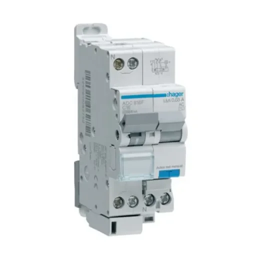 Hager RCBO, 16A Current Rating, 1P Poles, Type C - ADC816F product image