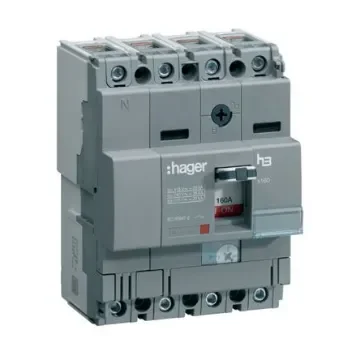 Hager MCCB 4P 160A, Breaking Capacity 25 kA, DIN Rail Mount - HHA161H product image