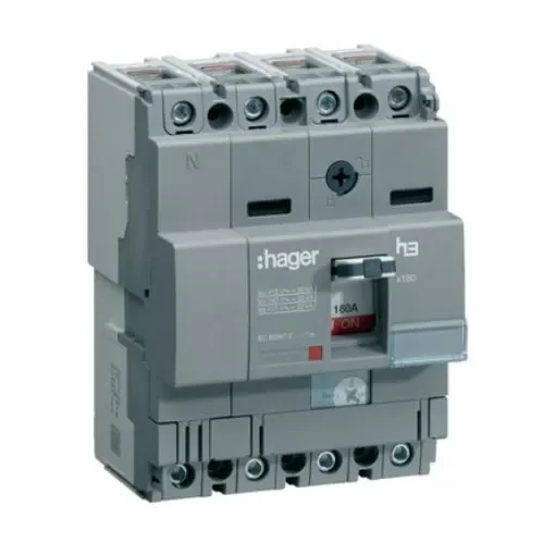 Hager MCCB 4P 160A, Breaking Capacity 25 kA, DIN Rail Mount - HHA161H product image