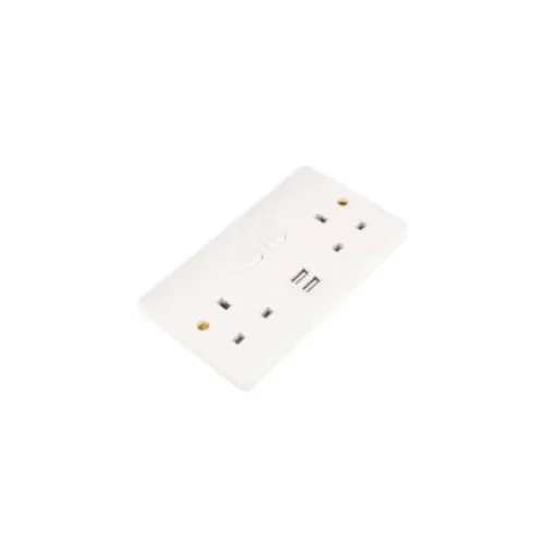 MK Electric White 2 Gang Plug Socket, 2 Poles, 2A, Type G - British, USB, Indoor Use - K2744WHI product image