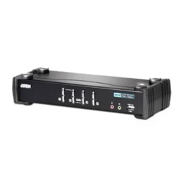 Aten 4 Port USB DVI KVM Switch, 3.5 mm Stereo 1920 x 1200 Maximum Resolution - CS1764A product image