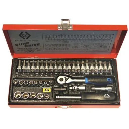 CK 39-Piece Metric 1/4 in Standard Socket/Bit Set with Ratchet, 6 point; Hex Bit; Slotted Bit; Tamperproof Torx Bit - T4655 product image