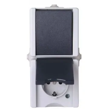 Kopp proAQA Grey 2 Gang Plug Socket, 2 Poles, 16A, Type F - German Schuko, Outdoor Use - 947555007 product image