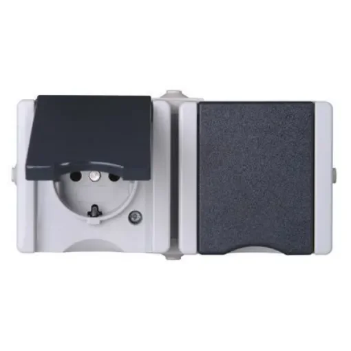Kopp proAQA Grey 2 Gang Plug Socket, 2 Poles, 16A, Type F - German Schuko, Outdoor Use - 950655000 product image