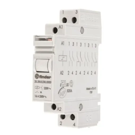 Finder DIN Rail Latching Modular Step Relay, 230V ac Coil, 16A Switching Current, DPST - 20.28.8.230.0000 product image