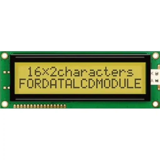 Fordata FC1602P00-FHYYBW-51SE FC LCD LCD Graphic Display, Green, Yellow on, 2 Rows by 16 Characters, Transflective product image