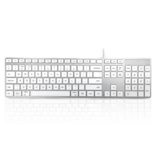 Ceratech KYBAC301-USBMACW Wired USB Multimedia Keyboard, QWERTY (UK), Silver, White product image