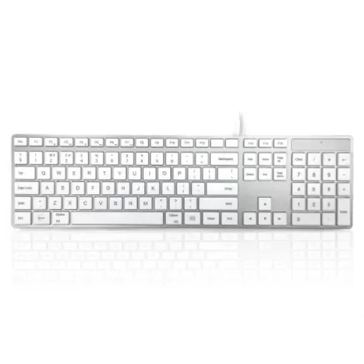 Ceratech KYBAC301-USBCMAC Wired USB Multimedia Keyboard, QWERTY (UK), Silver, White product image