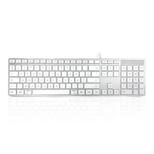 Ceratech KYBAC301-UCMACFR Wired USB Multimedia Keyboard, QWERTY (French), Silver, White product image