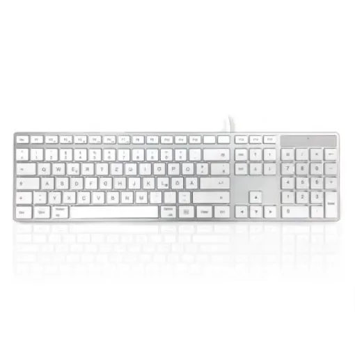 Ceratech KYBAC301-UCMACGR Wired USB Multimedia Keyboard, QWERTZ (German), Silver, White product image