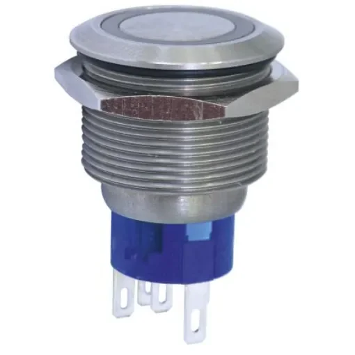 KNITTER-SWITCH Illuminated Push Button Switch, Momentary, Panel Mount, 22.2mm Cutout, SPDT, Red LED, 28 V dc, 250V ac, - MAV22A0F20E-312-JR product image