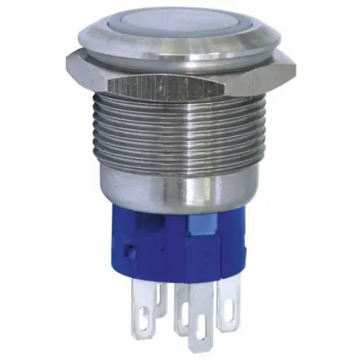 KNITTER-SWITCH Illuminated Push Button Switch, Momentary, Panel Mount, DPDT, White LED, 28 V dc, 250V ac, IP67 - MAV19A0F20E-124-JR product image