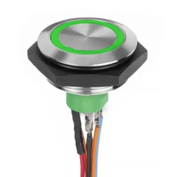 APEM Illuminated Vandal Proof Push Button Switch, Momentary, Panel Mount, 30.2mm Cutout, SPST, Green LED, 30V dc, IP67 - AV5V022000074BK product image