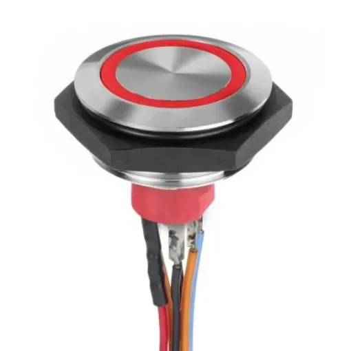 APEM Illuminated Vandal Proof Push Button Switch, Momentary, Panel Mount, 30.2mm Cutout, SPST, Red LED, 30V dc, IP67 - AV56022000074BK product image