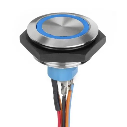 APEM Illuminated Vandal Proof Push Button Switch, Momentary, Panel Mount, 30.2mm Cutout, SPST, Blue LED, 30V dc, IP67 - AV5112F102074BK product image