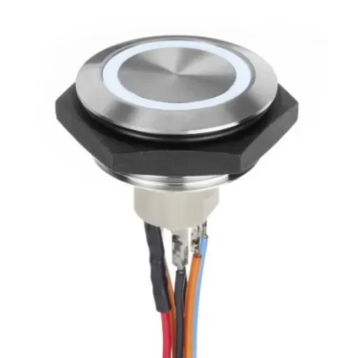 APEM Illuminated Vandal Proof Push Button Switch, Momentary, Panel Mount, 30.2mm Cutout, SPST, White LED, 30V dc, IP67 - AV57122000074BK product image