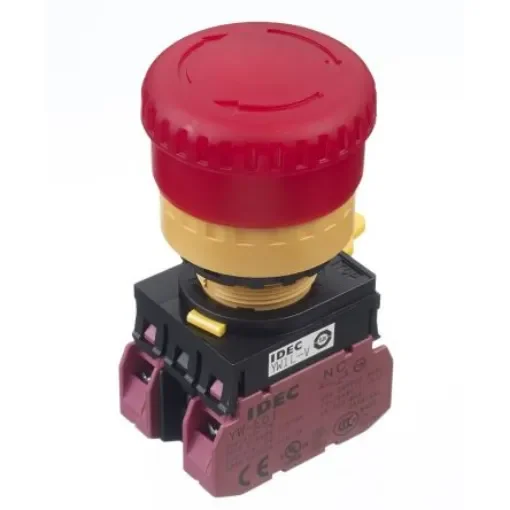 Idec YW Series Twist Release Illuminated Emergency Stop Push Button, Panel Mount, 22mm Cutout, 2NC, IP65 - YW1L-V4E02Q4R product image