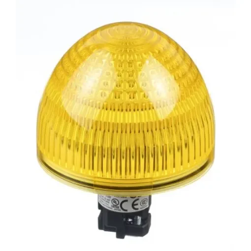 Idec, HW, Flush Mount Yellow LED Pilot Light Complete, 22mm Cutout, IP65, Dome, 24V ac/dc - HW1P-5Q4Y product image