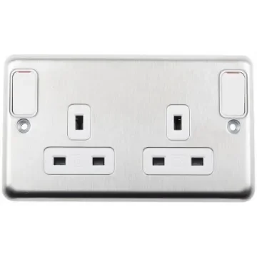 MK Electric Silver 2 Gang Plug Socket, 2 x 2P + E Poles, 13A, Type G - British - K2947BSS product image
