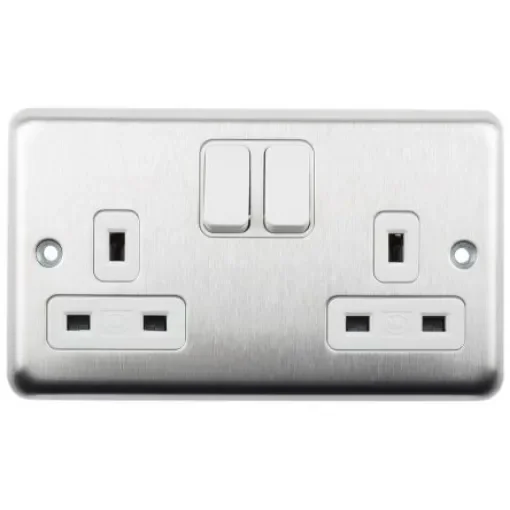 MK Electric Silver 2 Gang Plug Socket, 2 x 2P + E Poles, 13A, Type G - British - K2948BSS product image