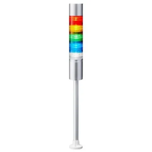 Patlite LR6 Series Coloured Buzzer Signal Tower, 5 Lights, 24 V dc, Pole Mount - LR6-502PJBU-RYGBC product image