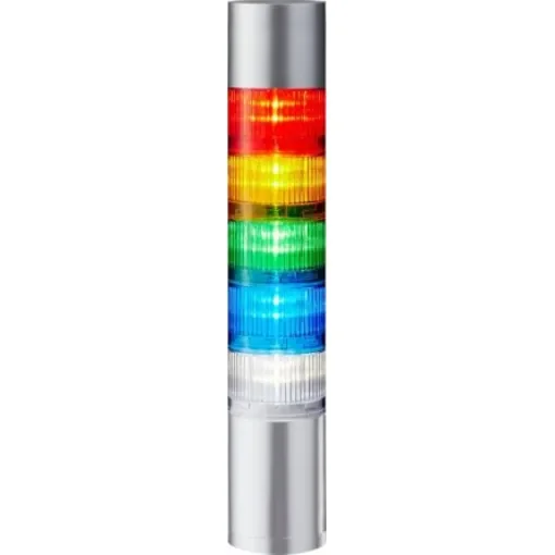 Patlite LR6 Series Coloured Buzzer Signal Tower, 5 Lights, 24 V dc, Direct Mount - LR6-502WJBU-RYGBC product image