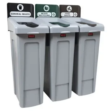 Rubbermaid Commercial Products Slim Jim Recycling Station Bundle 3-Stream 261 Grey Hinged Polyethylene Waste Bin - 2217670 product image
