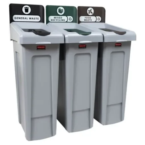 Rubbermaid Commercial Products Slim Jim Recycling Station Bundle 3-Stream 261 Grey Hinged Polyethylene Waste Bin - 2217670 product image