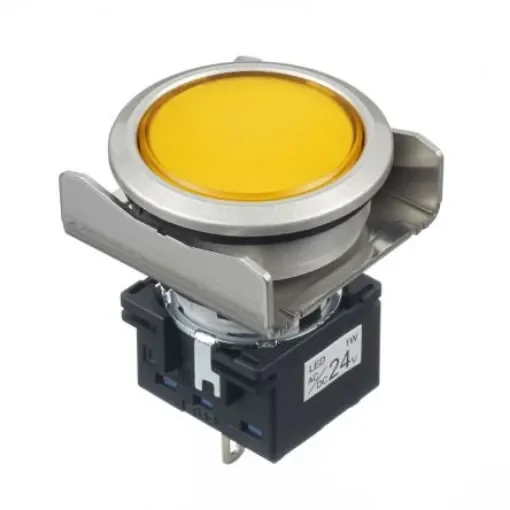 Idec, Flush Mount Yellow Pilot Light, 26mm Cutout, IP65, Round, 24V ac/dc - LBW6MP-1T04Y product image