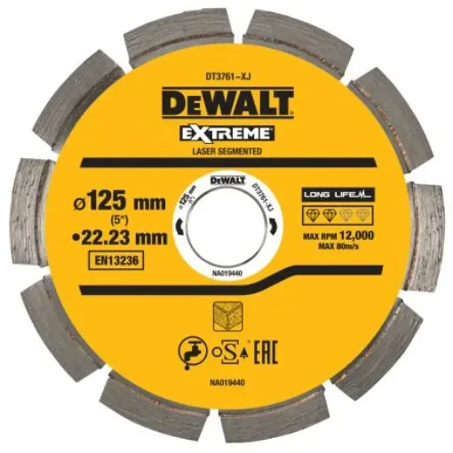 DeWALT DT37 Diamond Cutting Disc, 125mm, 1 in pack - DT3761-XJ product image