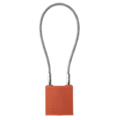 Brady Orange 1-Lock Rugged Reinforced Nylon Body with Sheathed Steel Cable Keyed Padlocks & Safety Padlocks, 4.7mm - COMPACT CABLE PADLOCK ORANGE 20CM KD product image