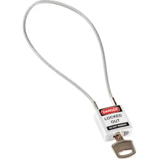 Brady White 1-Lock Rugged Reinforced Nylon Body with Sheathed Steel Cable Keyed Padlocks & Safety Padlocks, 4.7mm - COMPACT CABLE PADLOCK WHITE 40CM KD product image